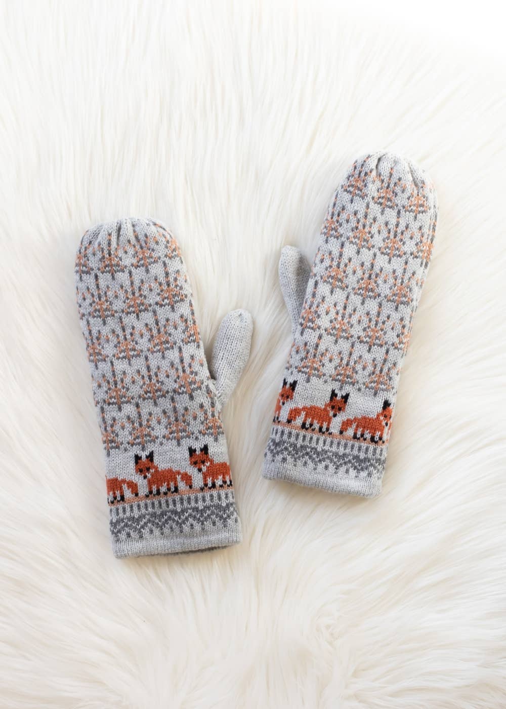 Gray Fox Pattern Mittens