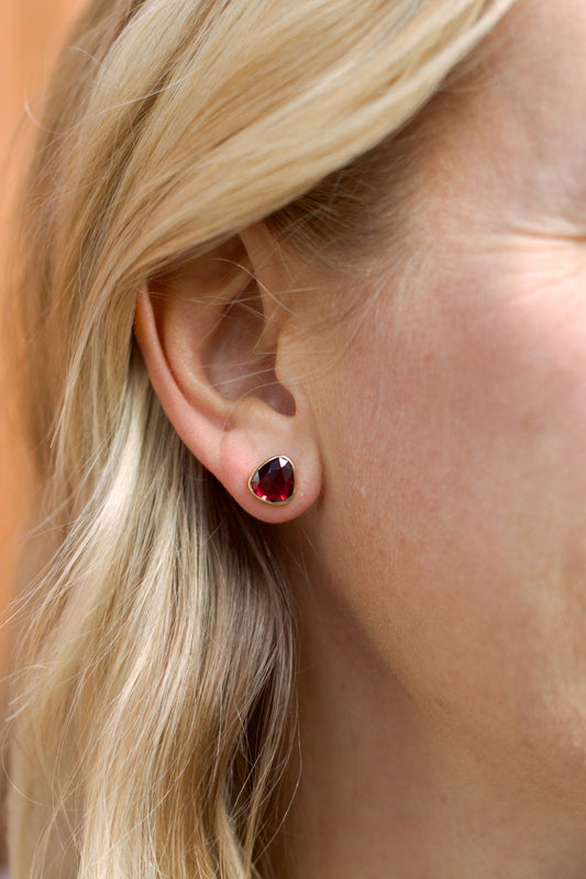 Rose Cut Garnet Post Earrings