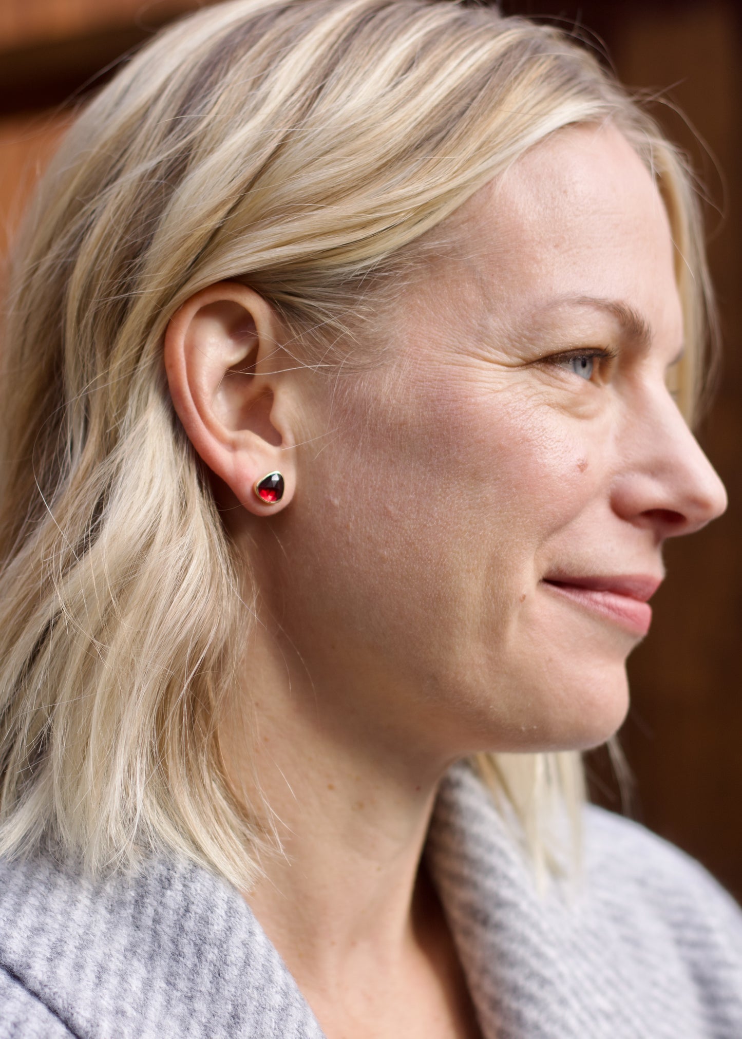 Rose Cut Garnet Post Earrings