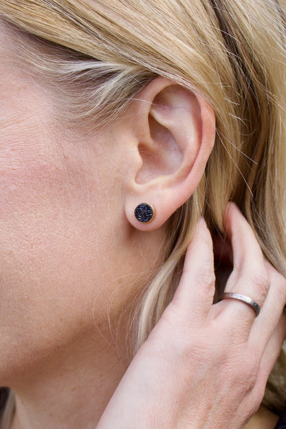 Black Druzy Post Earrings