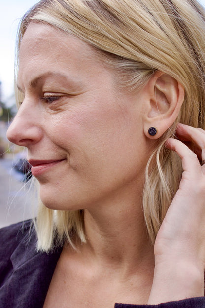 Black Druzy Post Earrings