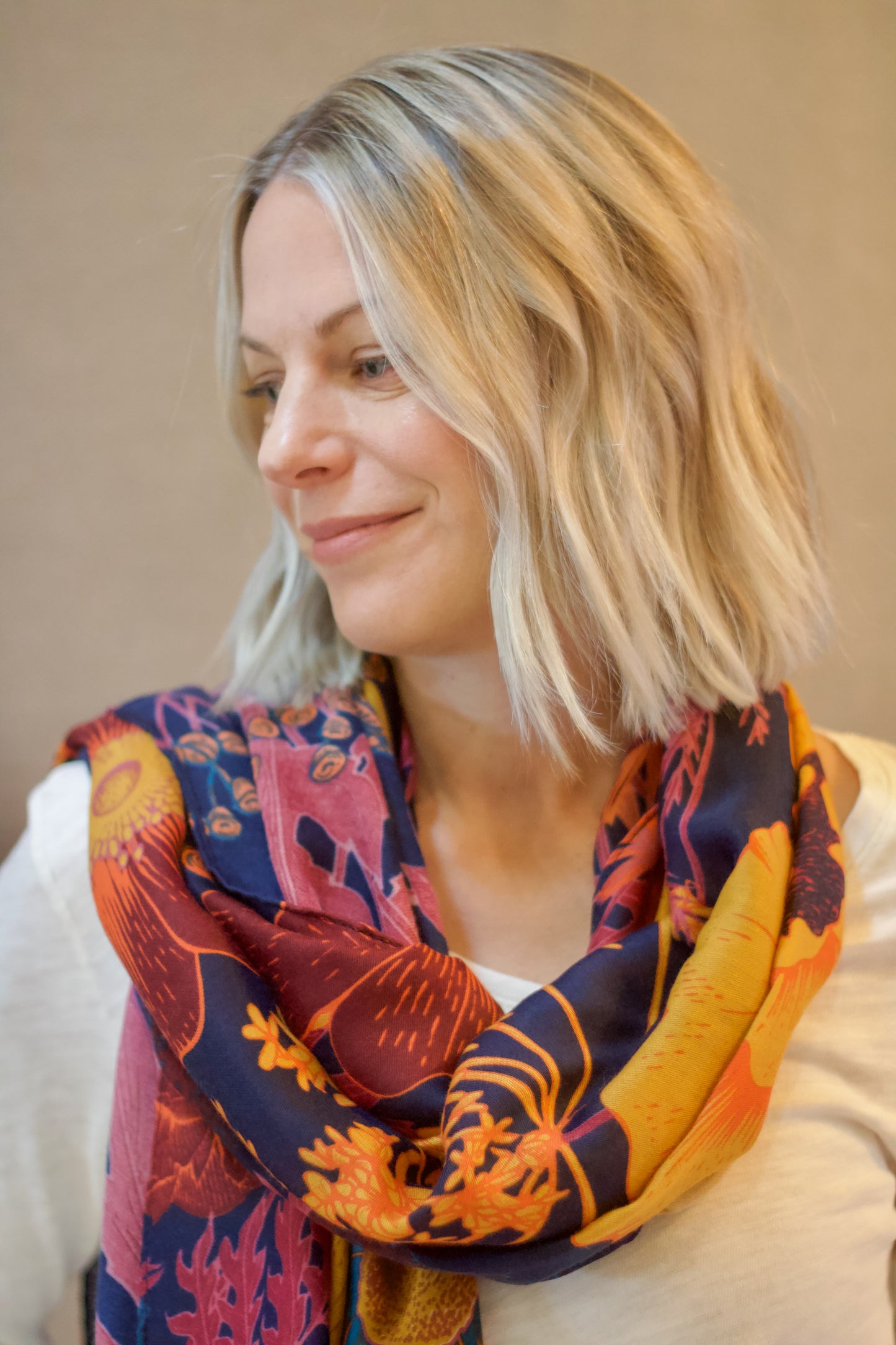 Toadstool Floral Scarf in Navy