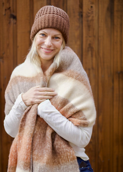 Wide Stripe Fringe Scarf in Neutral