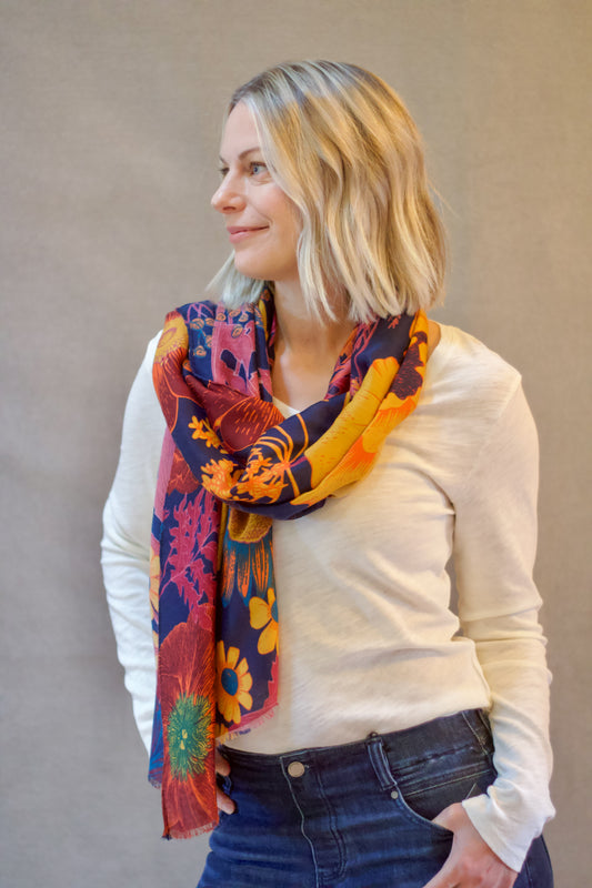 Toadstool Floral Scarf in Navy