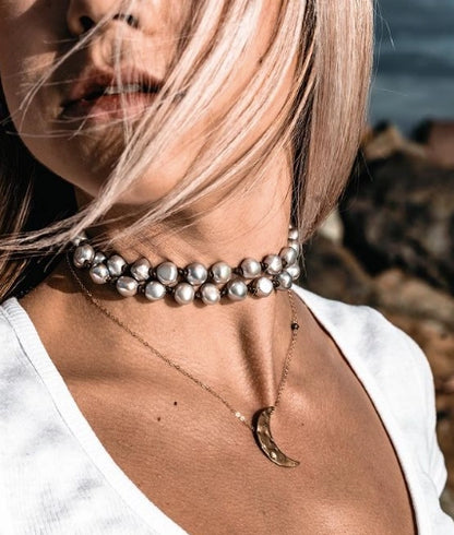 Silver Pearl Wrap Necklace