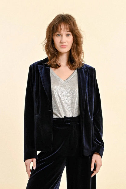 Velvet Blazer in Dark Navy | Molly Bracken