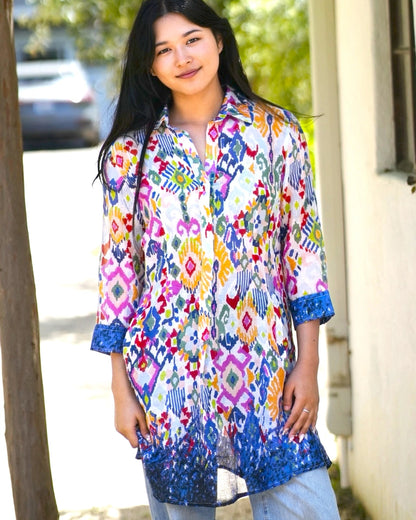Tosca Button Tunic in White Multi