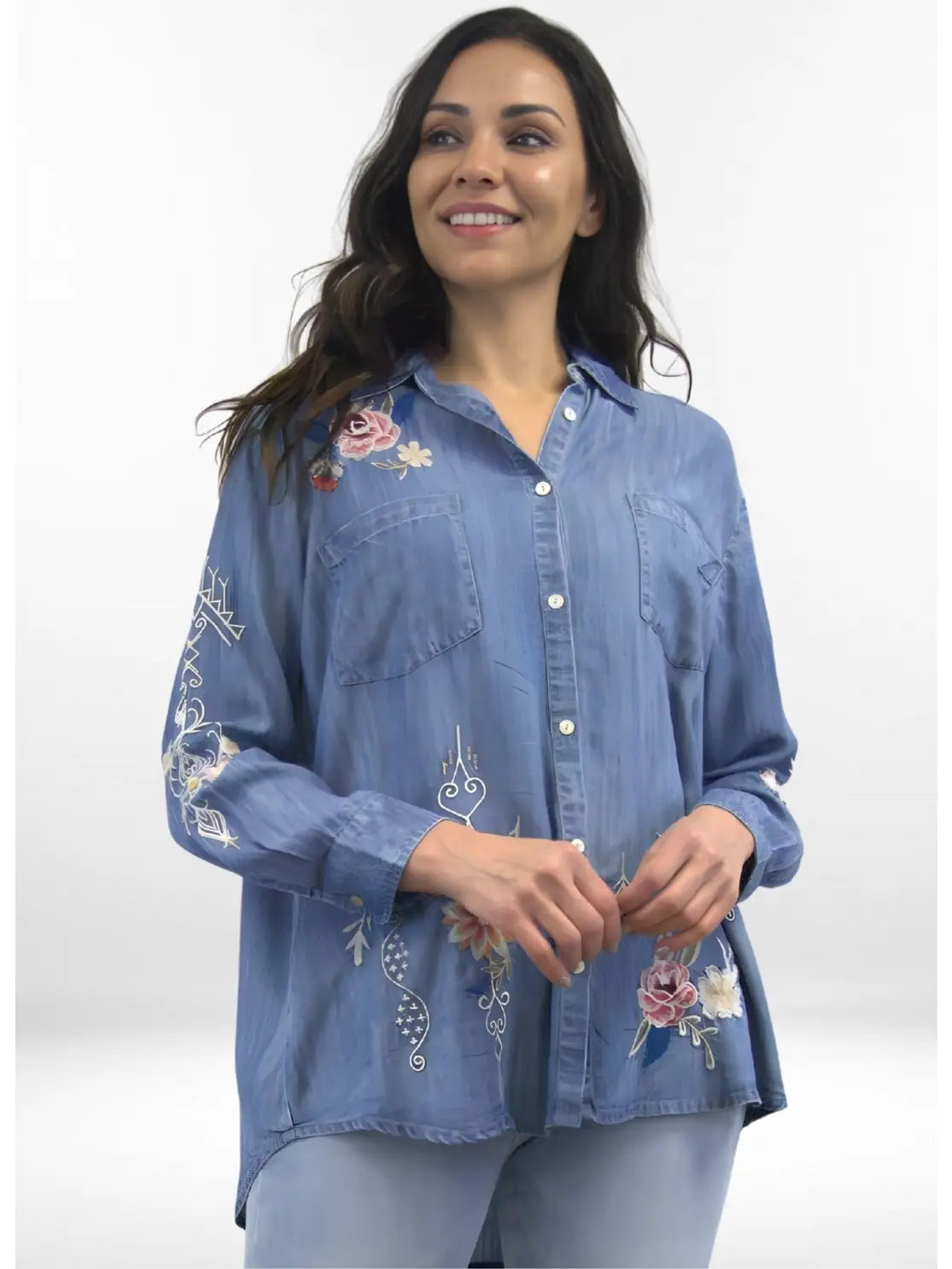 Keke Denim Embroidered Shirt | Caite
