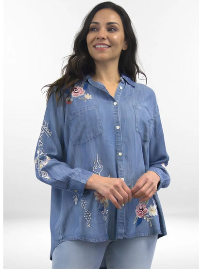 Keke Denim Embroidered Shirt | Caite