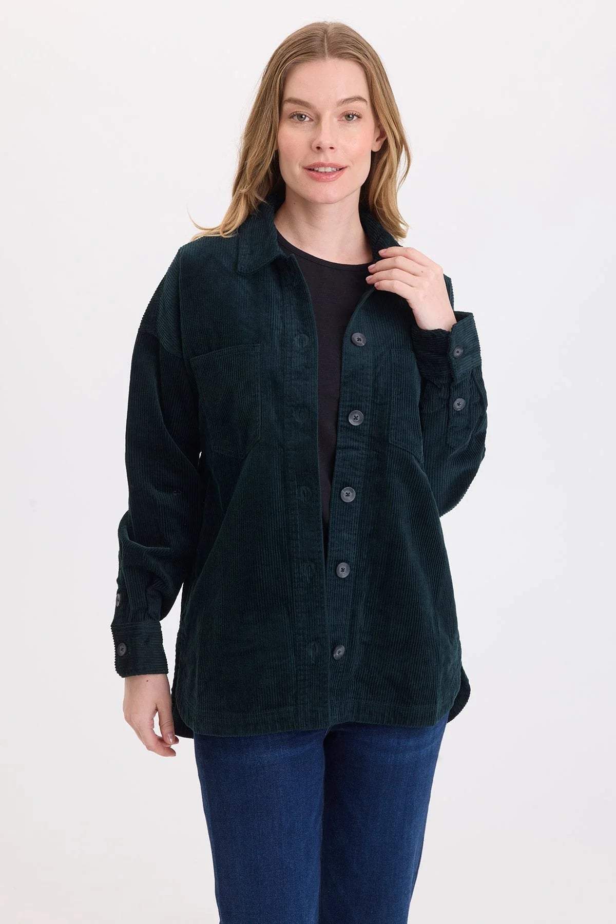 Lincoln Corduroy Shacket in Dark Teal | Wearables
