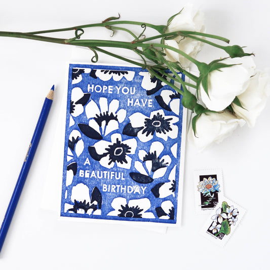 Blue Floral Garden Birthday Card