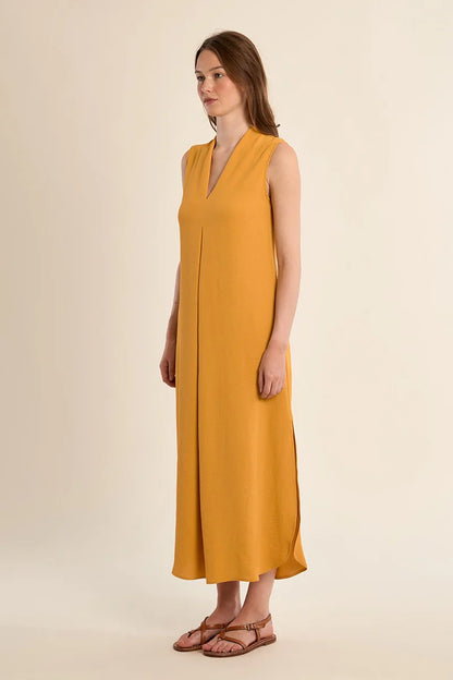Sleeveless Flowy Maxi Dress in Mustard