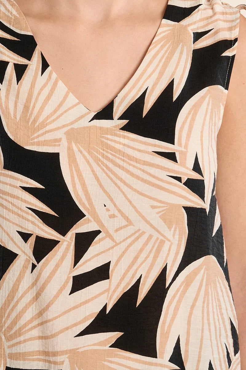Black & Beige Bold Flower Tank