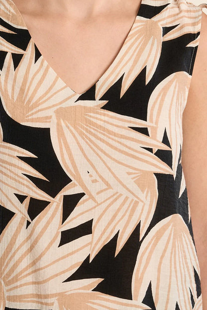 Black & Beige Bold Flower Tank