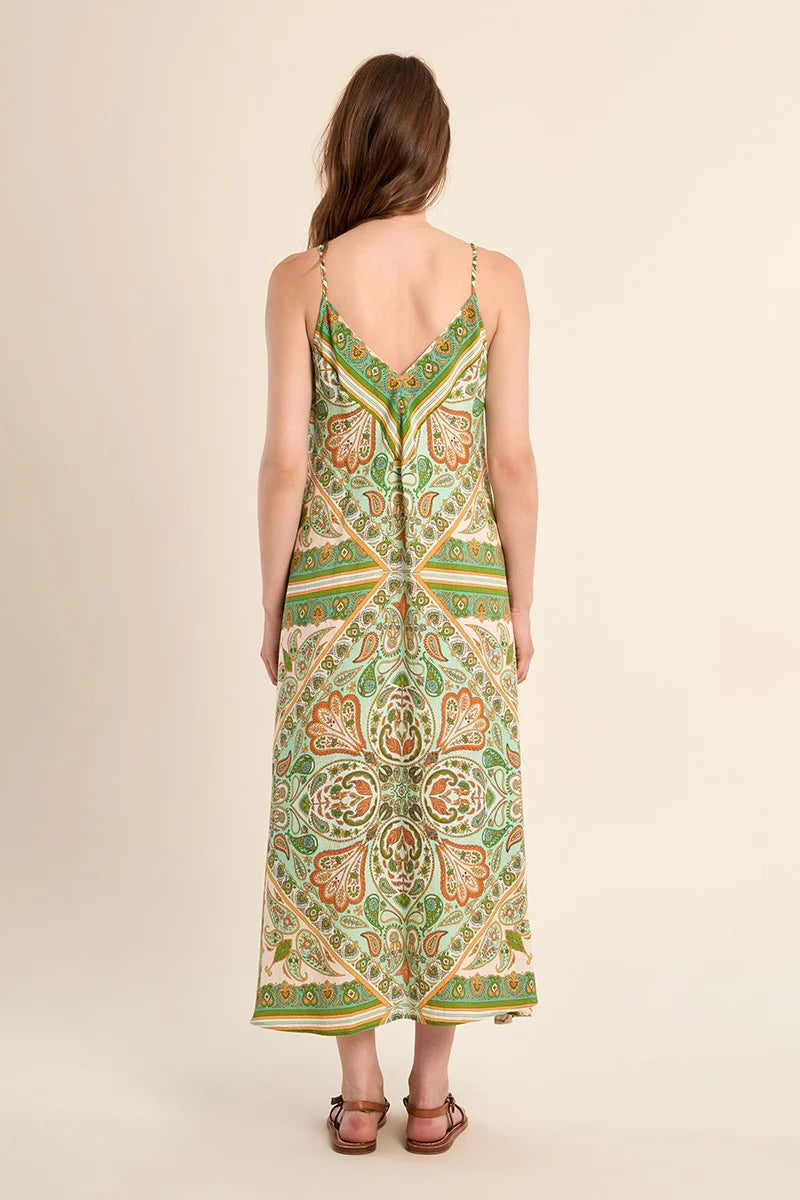 Green & Gold Paisley Maxi Dress