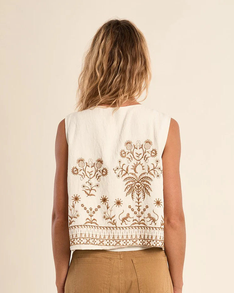 Embroidered Tassel Vest in White