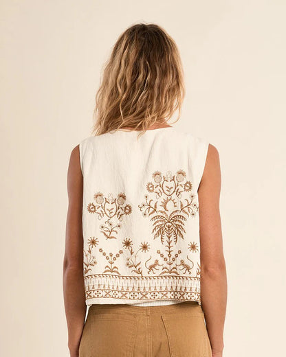 Embroidered Tassel Vest in White