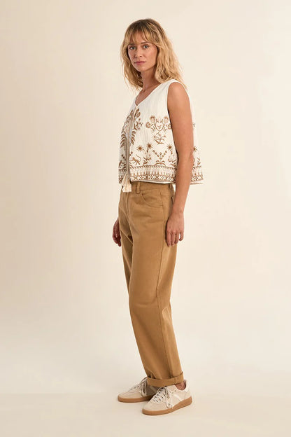 Embroidered Tassel Vest in White