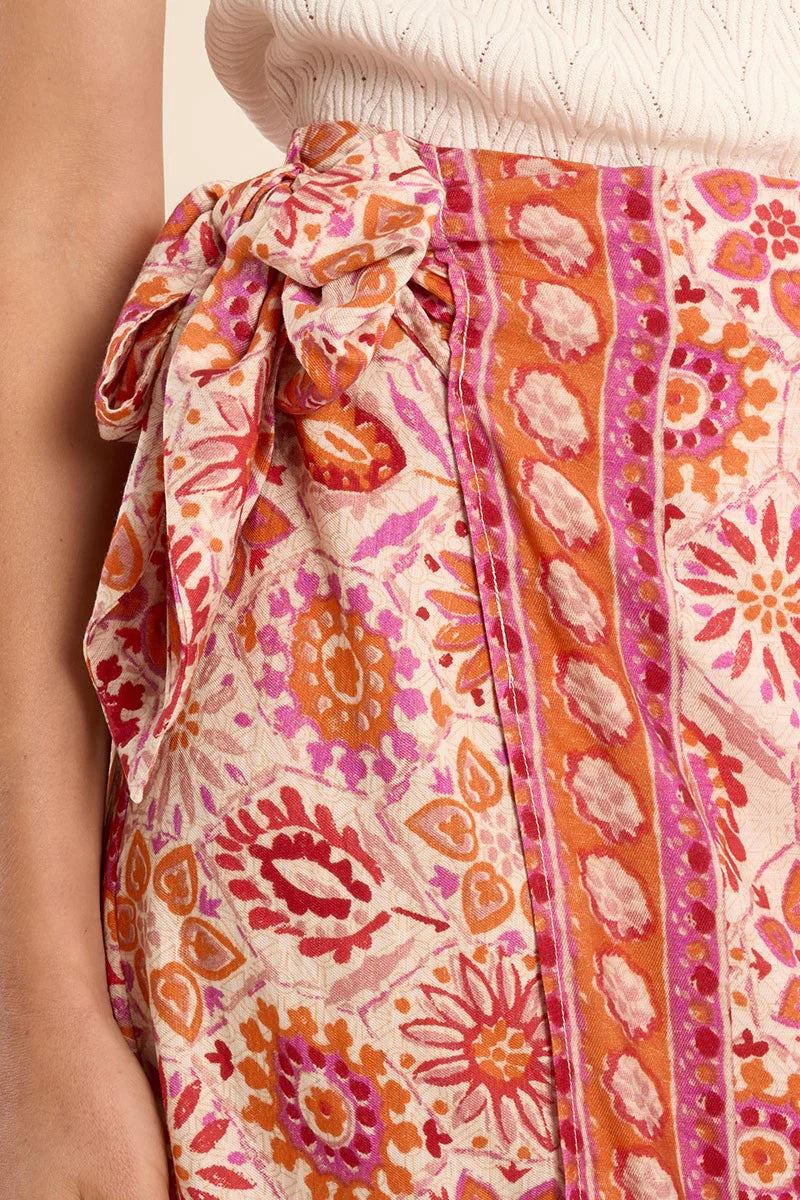 Pink & Orange Medallion Wrap Skirt
