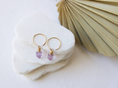 Pink Amethyst Pike Dangle Hug Hoops