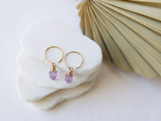 Pink Amethyst Pike Dangle Hug Hoops