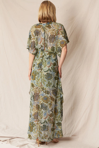 Printed Gauze Maxi Dress in Green