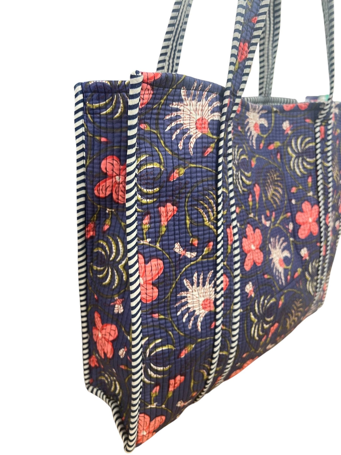 Quilted Cotton Bag in Blue & Pink Floral