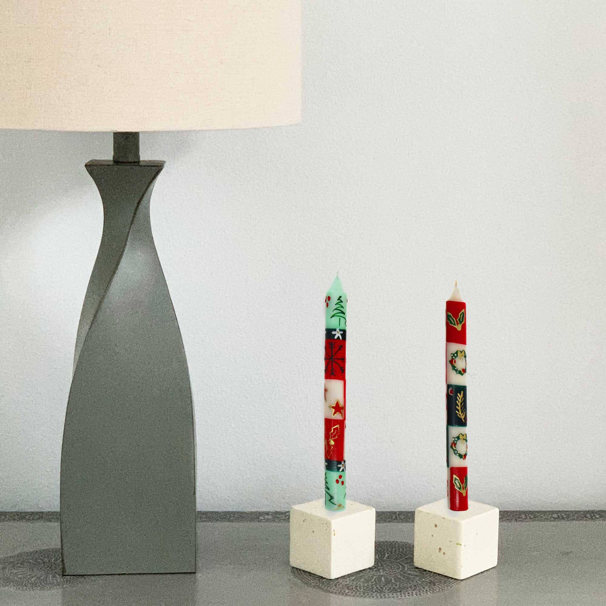 Christmas Hand-Painted Taper Candles Pair