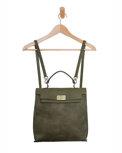 Robin Turnlock Backpack in Dark Olive