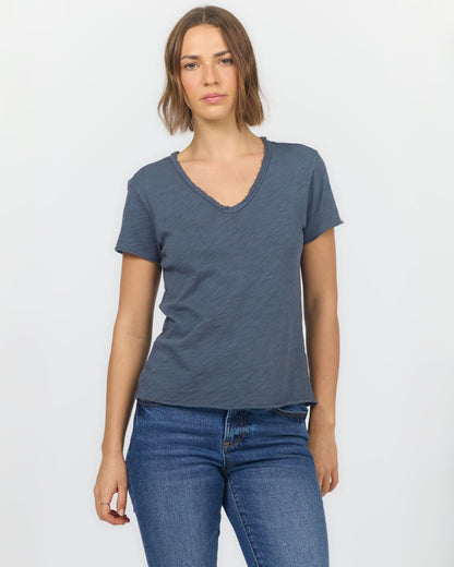 Vanya V-Neck Tee in Blue Grey | Dear John