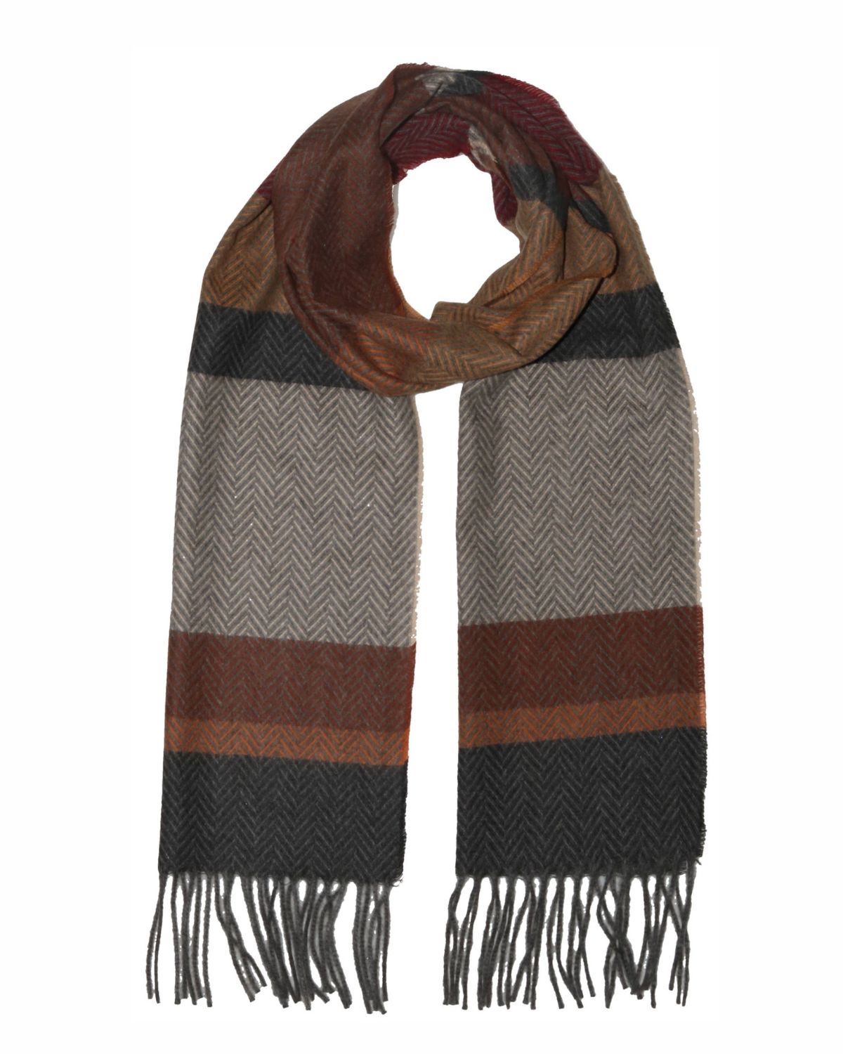Herringbone Stripe Cozy Scarf in Camel