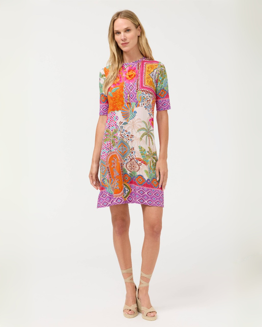 Janie Elbow Sleeve Swing Dress in Avela Print | Johnny Was