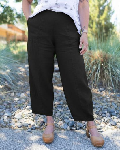 Linen Lantern Crop Pants in Black | Fenini