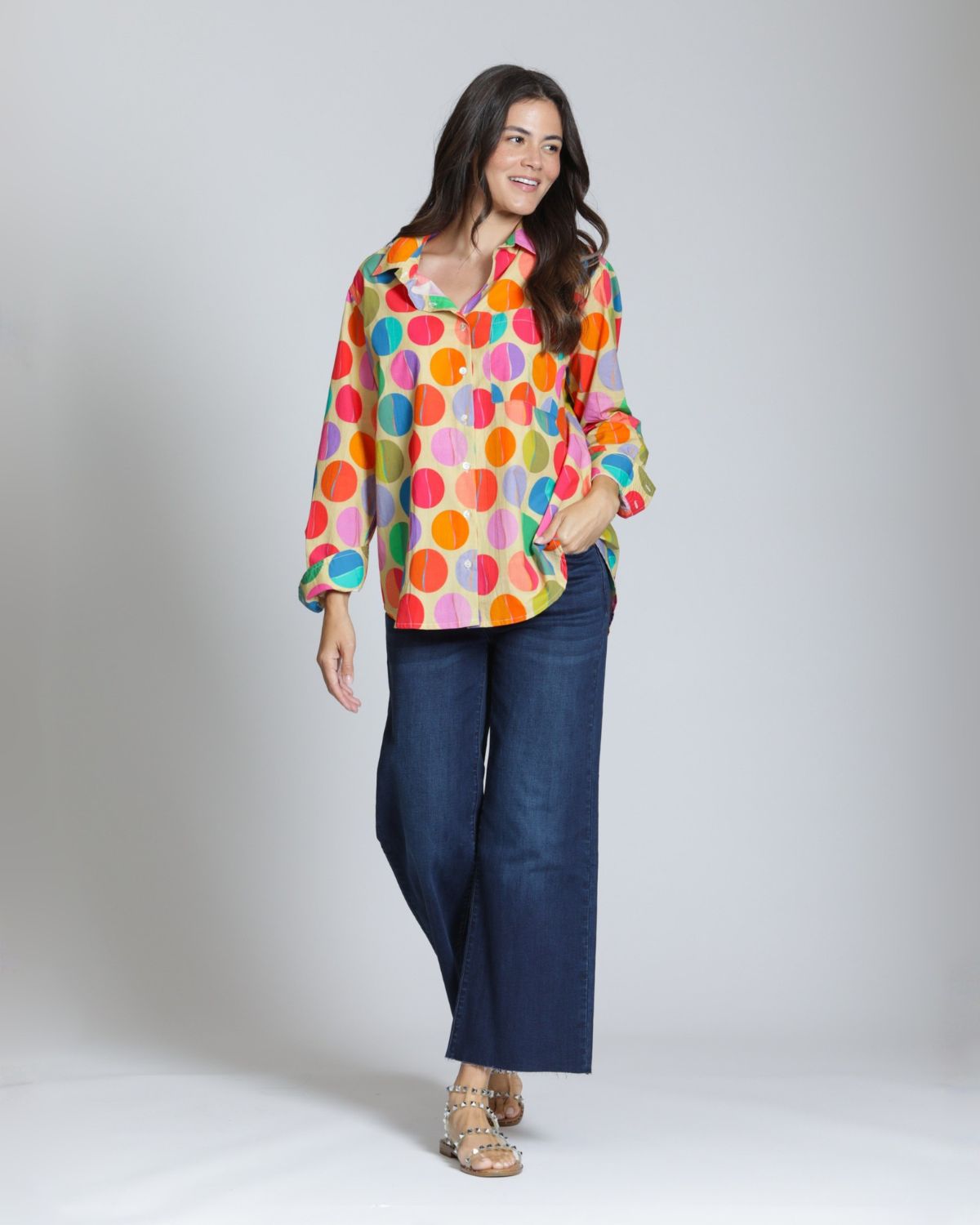 Cotton Button-Up in Retro Dot Print | APNY