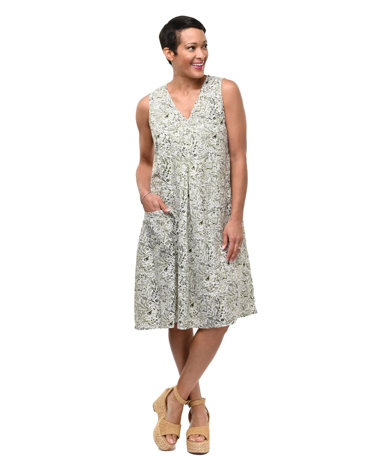 Poppy Dress in Moss Quail Print | Tulip