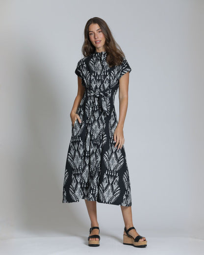 Black & White Tie Front Midi Dress | APNY