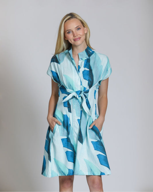 Blue Feather Tie Front Dress | APNY