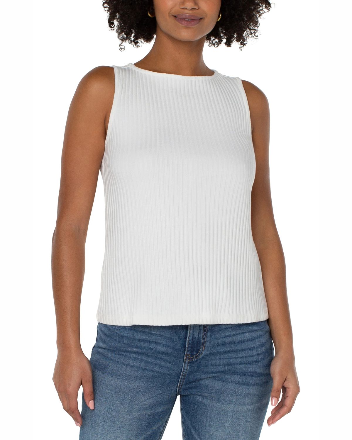 Sleeveless Boat Neck Rib Knit Top in Snow | Liverpool