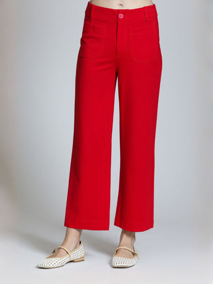 Wide Leg Knit Ponte Pant in Red | APNY
