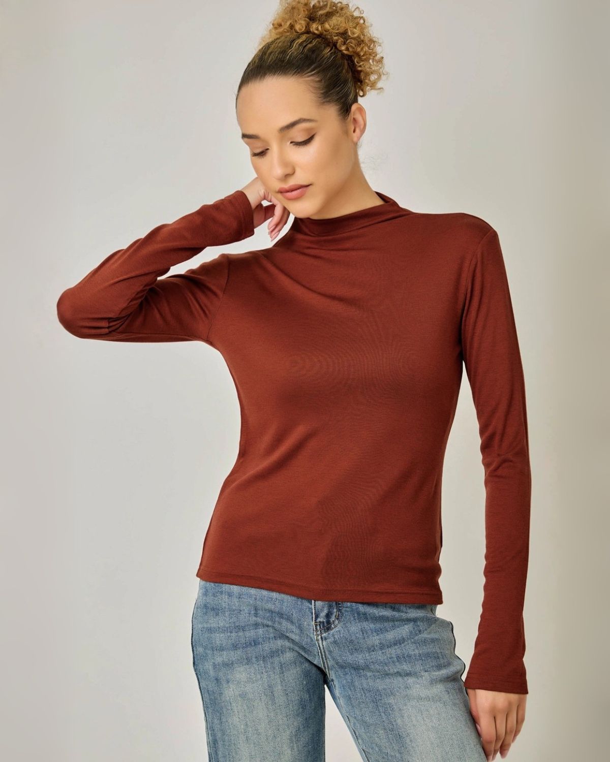 Essential Mock Neck Top in Rust