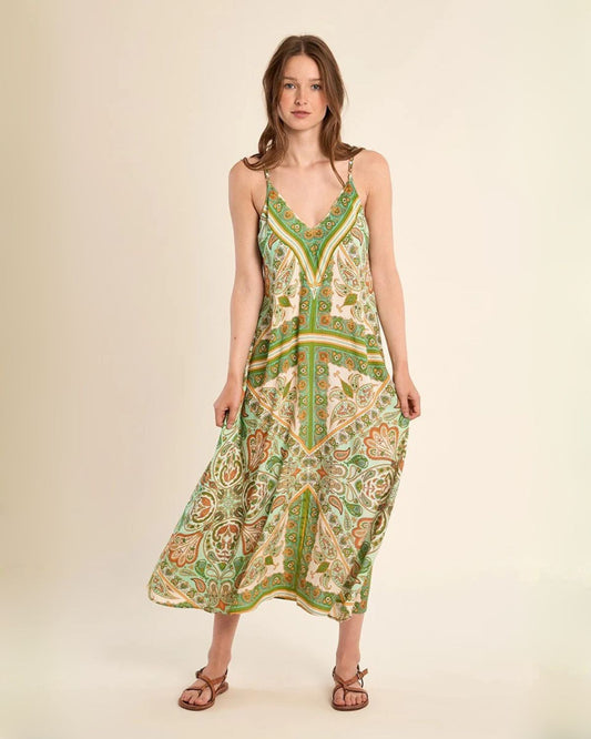 Green & Gold Paisley Maxi Dress