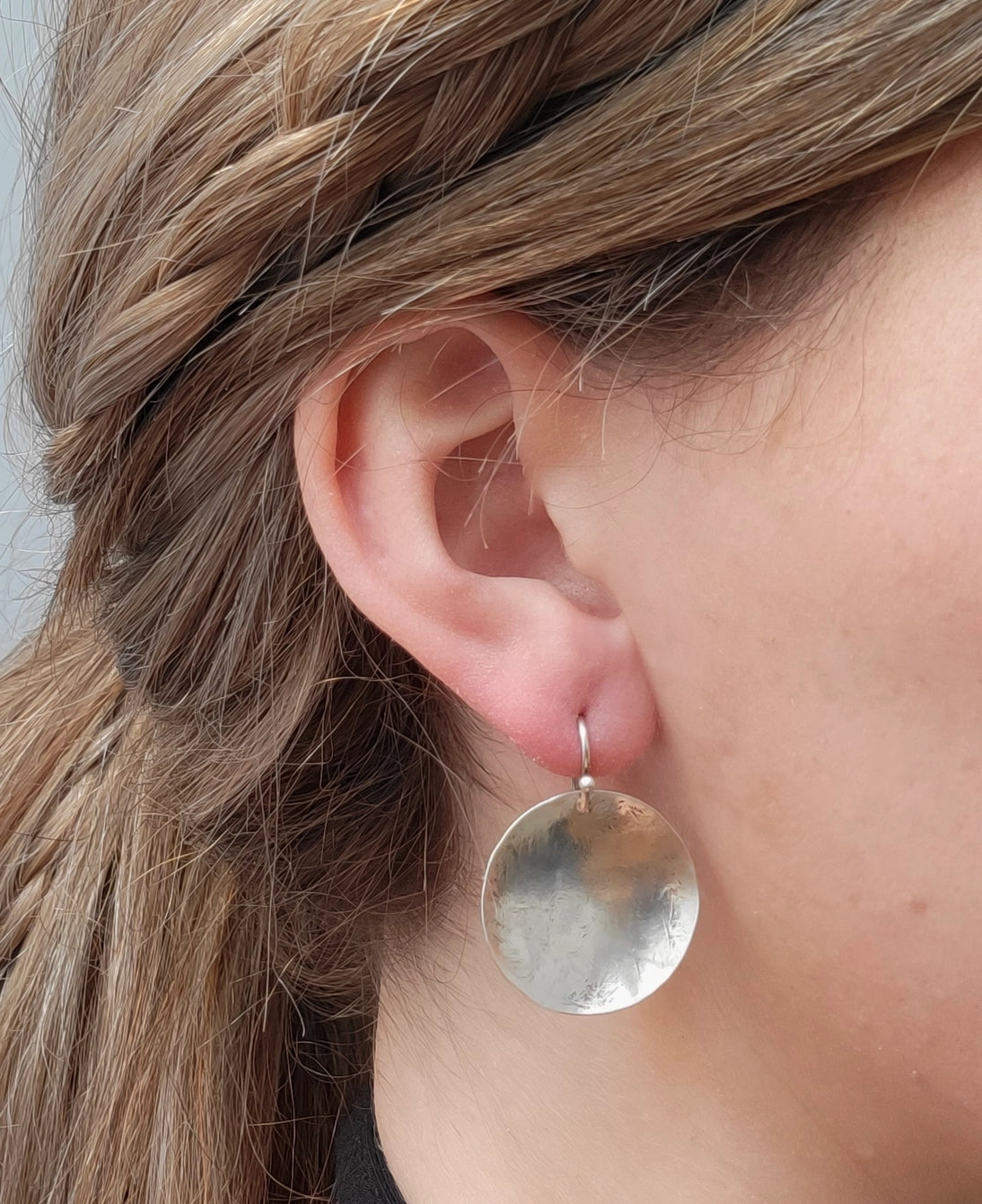 Large Concave Earrings in Silver