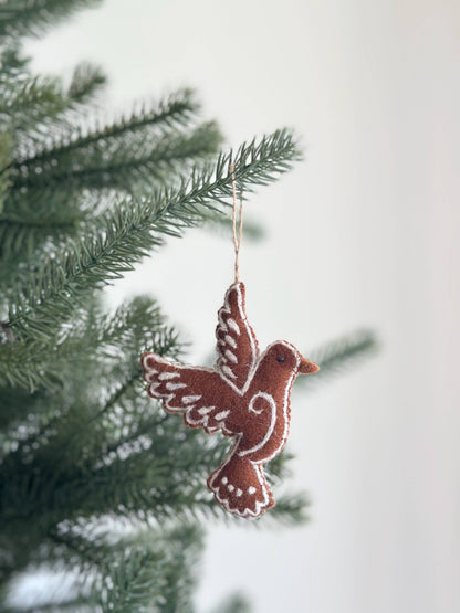 Felt Gingerbread Dove Ornament