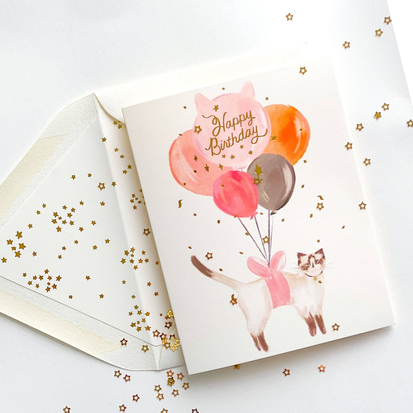 Happy Birthday Balloon Cat Card