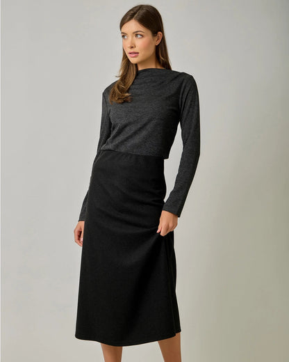 Wool Blend Midi Skirt in Black