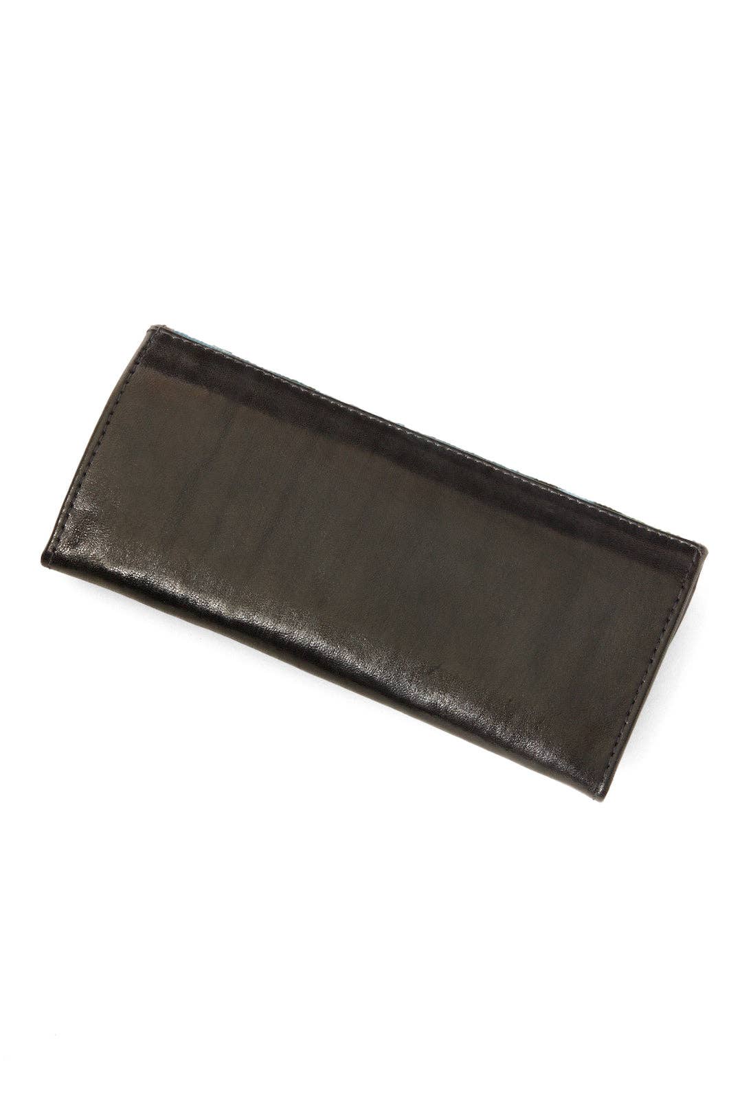 Blue Mudcloth & Leather Wallet