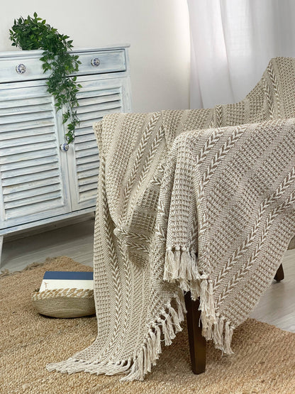 Beige & Ivory Braided Waffle Throw