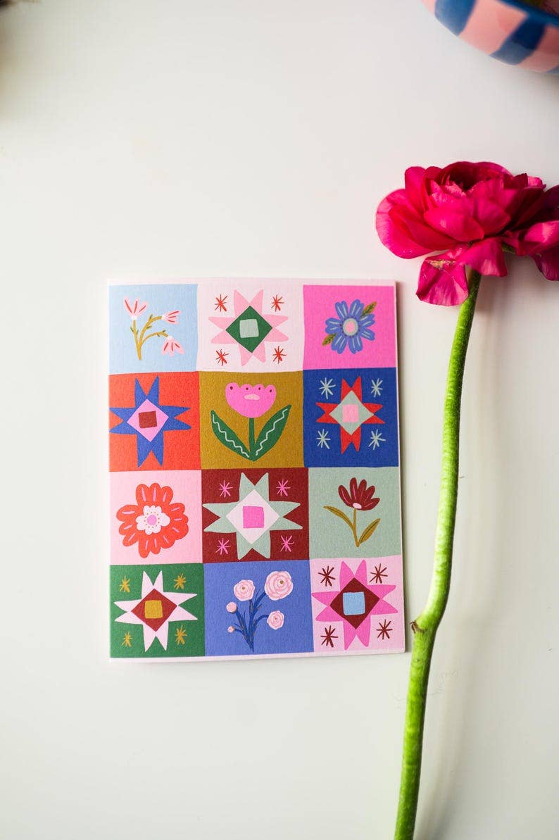 Colorful Quilt Illustration Card