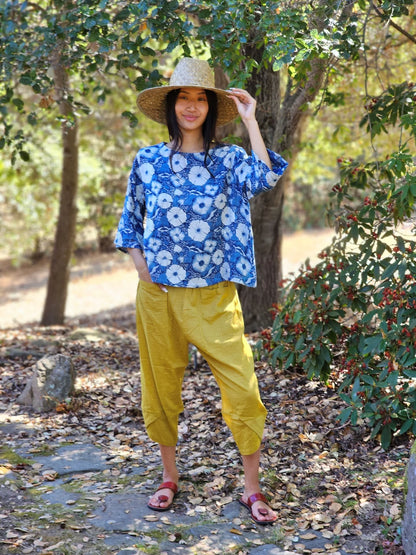 Surya Tulip Hem Pants in Mustard Print | Yaza