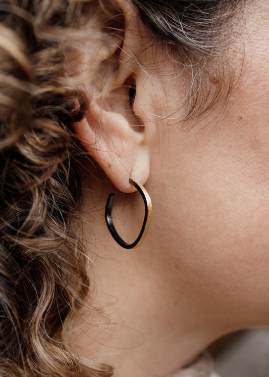 Dark Rhodium and Gold Textured Rectangular Hoop Earrings